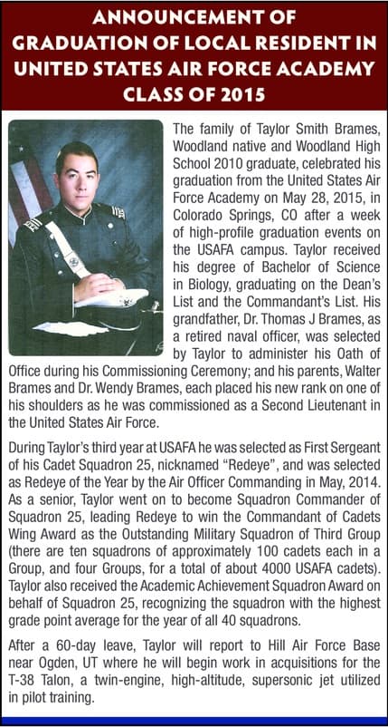 Living the Mission: WMS Alumnus Taylor Brames graduates from USAF Academy with honors!