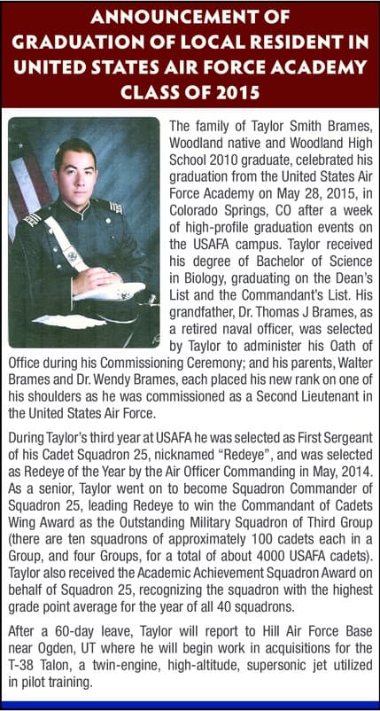 Taylor Brames USAF graduation article